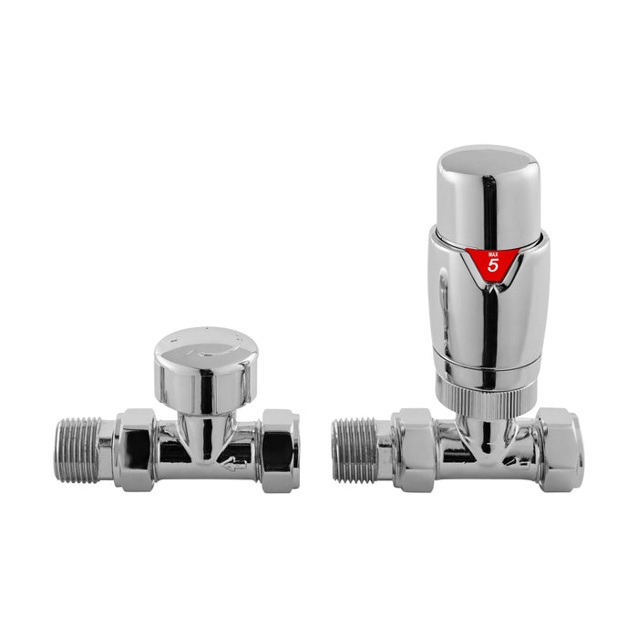 [BHRV316] Balterley Lucia Contemporary Luxury Straight Thermostatic Radiator Valves (Pairs) - Chrome - Cutout