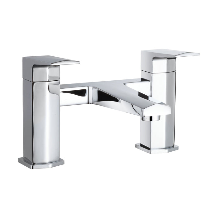 [BTBO303] Balterley Luxury Square Deck Mounted Bath Filler Tap, Dual Lever Mixer with Waterfall Spout - Chrome Finish - Cutout