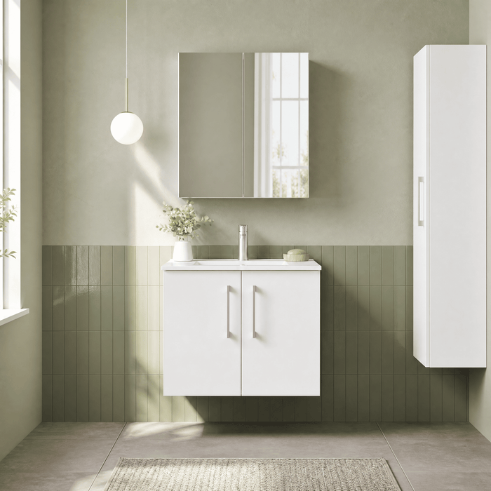 [BFLE123B] Balterley  Modern Bathroom 2 Soft Close Door & Minimalist Wall Hung Vanity Unit Basin, Gloss White, 440mm - Lifestyle 1