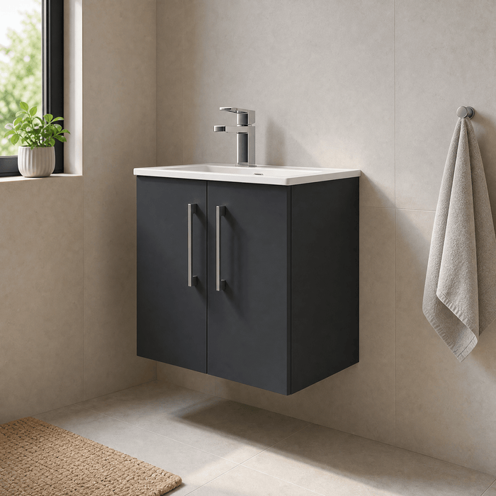 [BFLE1421B] Balterley  Modern Bathroom 2 Soft Close Door & Minimalist Wall Hung Vanity Unit Basin, Dark Grey, 345mm - Lifestyle 3