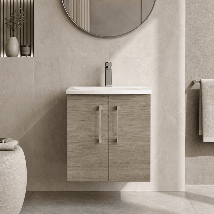 [BFLE2521G] Balterley  Modern Bathroom Wall Hung 2-Door Vanity & Curved Basin, Solace Oak, 500mm - Lifestyle 1