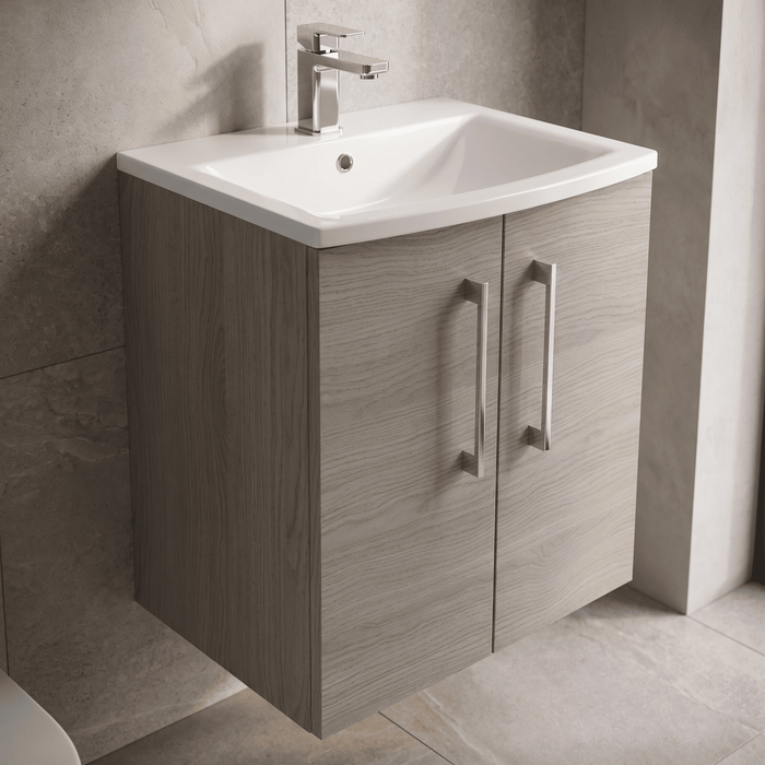 [BFLE2521G] Balterley  Modern Bathroom Wall Hung 2-Door Vanity & Curved Basin, Solace Oak, 500mm - Lifestyle 2