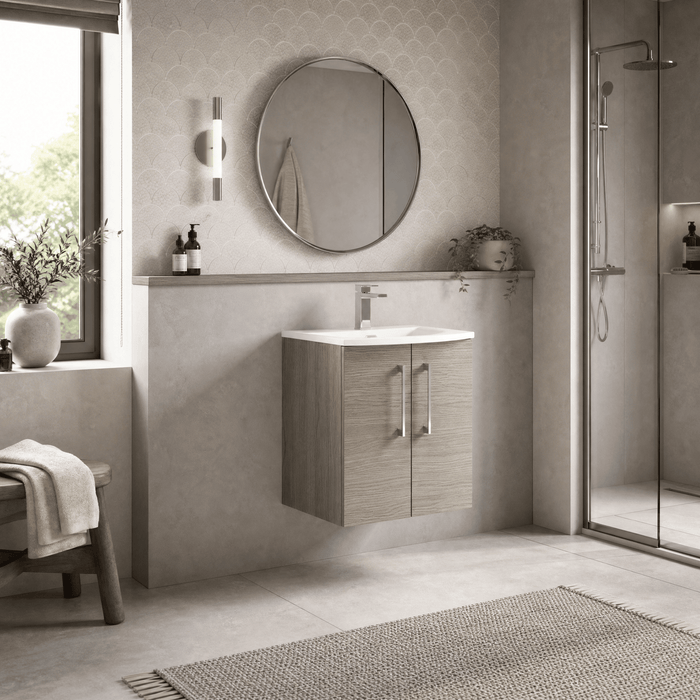 [BFLE2521G] Balterley  Modern Bathroom Wall Hung 2-Door Vanity & Curved Basin, Solace Oak, 500mm - Lifestyle 3