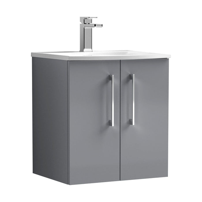 [BFLE2221G] Balterley  Modern Bathroom Wall Hung 2 Soft Close Door Vanity Unit & Curved Basin, Satin Grey, 500mm - Cutout