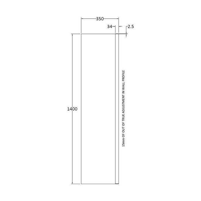 [BBSCSF1] Balterley Modern Fixed 6mm Toughened Safety Glass Reversible Bath Screen, 350mm - Chrome - Technical Drawing