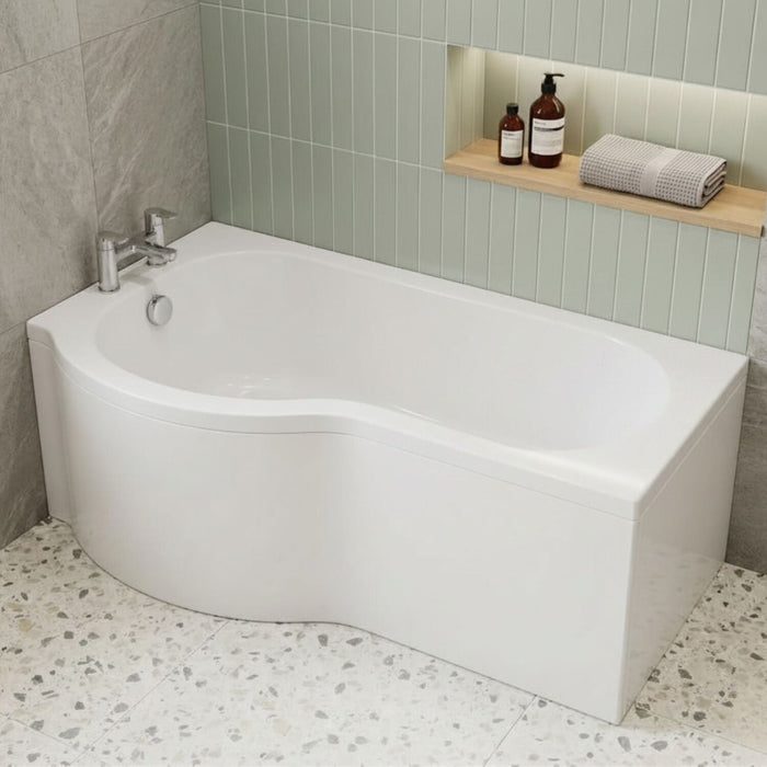 [BBPB1585L] Balterley Modern P Shape Left Hand Shower Bath Tub with Leg Set, 1500mm - White - Silo