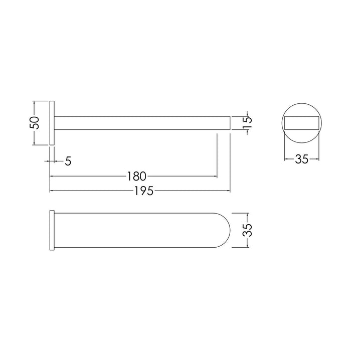 [BTPR300] Balterley Pride Contemporary Bathroom Round Wall Mounted Bath Spout, 45mm, Chrome - Technical Drawing