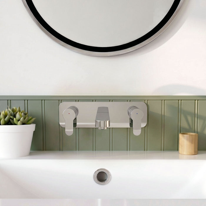[BTPR350] Balterley Pride Contemporary Round Wall Mount 3 Tap Hole Basin Mixer Tap & Back Plate - Chrome - Silo