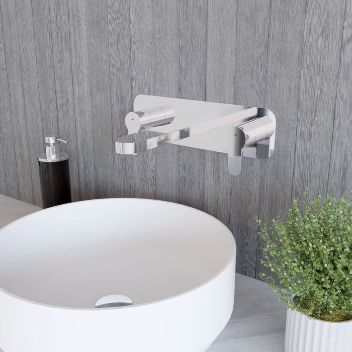 [BTPR350] Balterley Pride Contemporary Round Wall Mount 3 Tap Hole Basin Mixer Tap & Back Plate - Chrome - Lifestyle 3