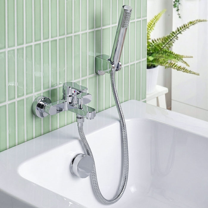 [BTPR316] Balterley Pride Contemporary Wall Mount Round Bath Shower Mixer Tap with Shower Kit - Chrome - Silo