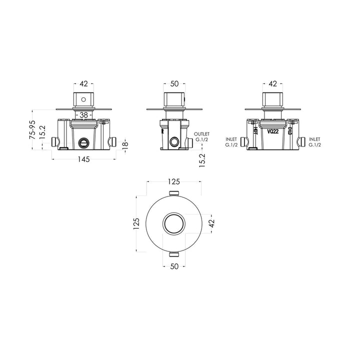 [BSPRTC11] Balterley Pride Round Concealed Temperature Control Valve - Chrome - Technical Drawing