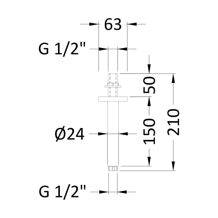 [BSSA715] Balterley Round Ceiling Mount Shower Arm - 150mm - Brushed Pewter - Technical Drawing