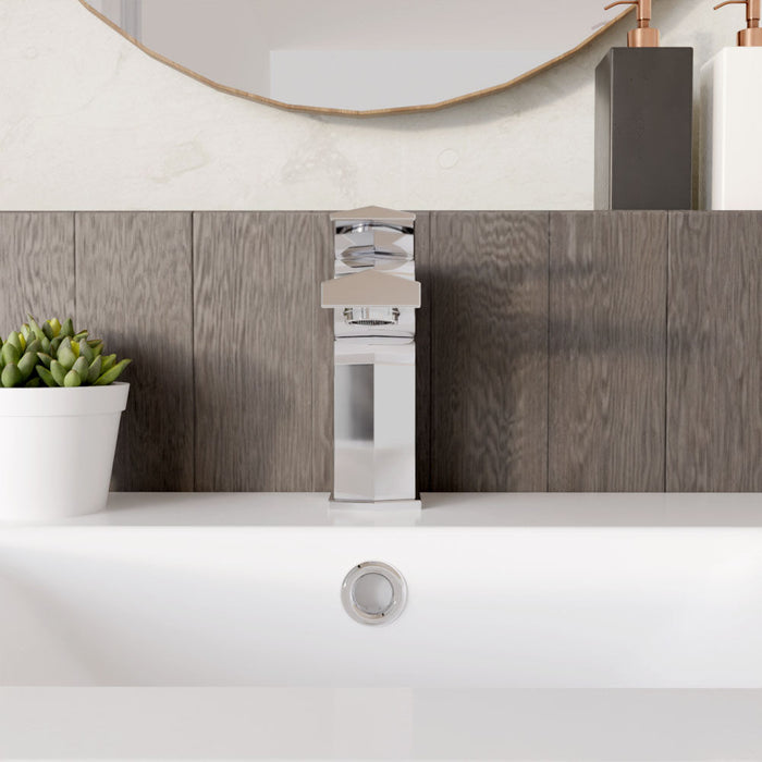 [BTBO305] Balterley Square Mono Basin Mixer Tap & Push Button Waste, Single Lever with Ceramic Disc - Chrome Finish - Lifestyle 1