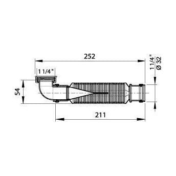 [BAWT325] Balterley Square Waste Trap for Furniture Basins, Flexible Adjustable Design, Easy Fit 54mm x 54mm - Chrome - Technical Drawing