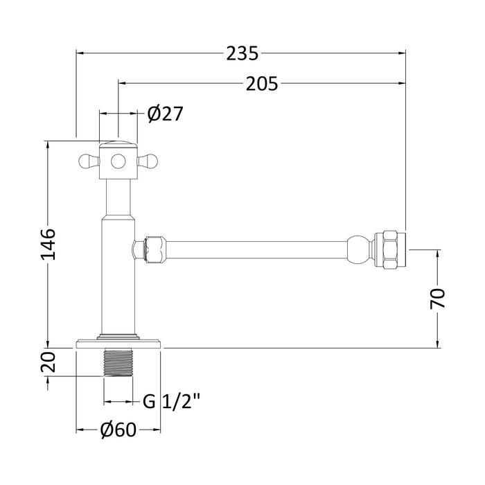[BACV315] Balterley Traditional Ceramic Accessories Cistern Cut-Off Valve - Chrome - Technical Drawing