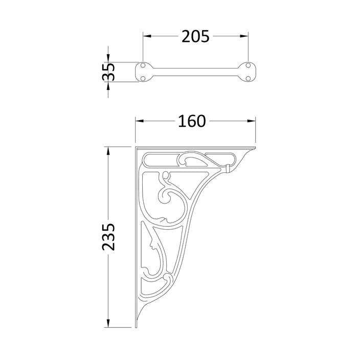 [BACB322] Balterley Traditional Ceramic Accessories Ornate Cistern Brackets - Chrome - Technical Drawing