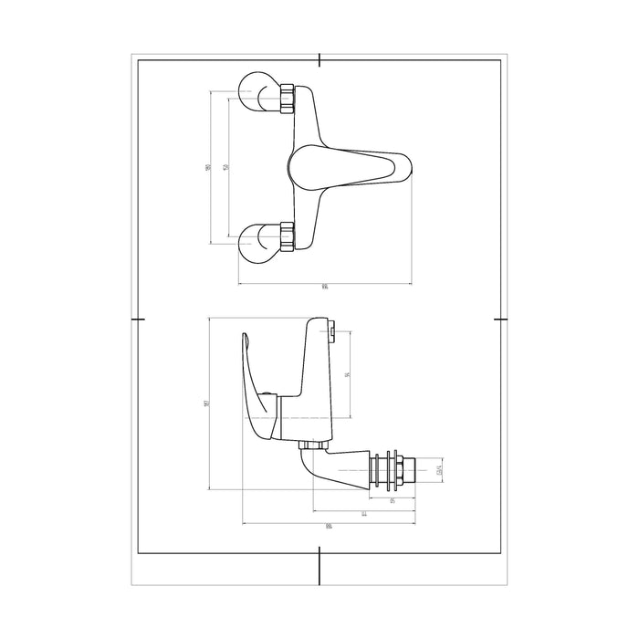 [BTOD303] Balterley Willow Single Lever Deck Mounted Bath Filler Tap - Chrome - Technical Drawing