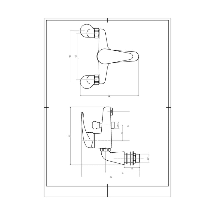 [BTOD304] Balterley Willow Single Lever Deck Mounted Bath Shower Mixer Tap with Shower Kit - Chrome - Technical Drawing