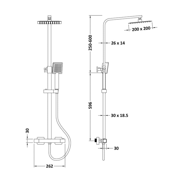 [BSTK488E] Bar Valve & Rigid Riser Kit - Square 30 - Technical Drawing