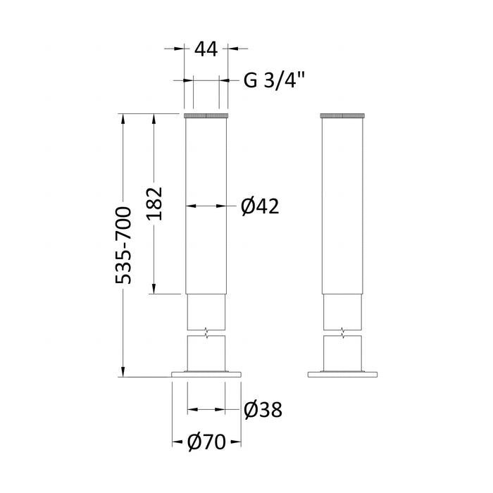 [BBSP314] Bath Legs With Adjustable Shrouds - Technical Drawing