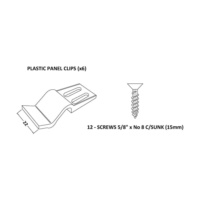 [BBCL001] Bath Panel Clips and Screws- Pack of 6 - Technical Drawing