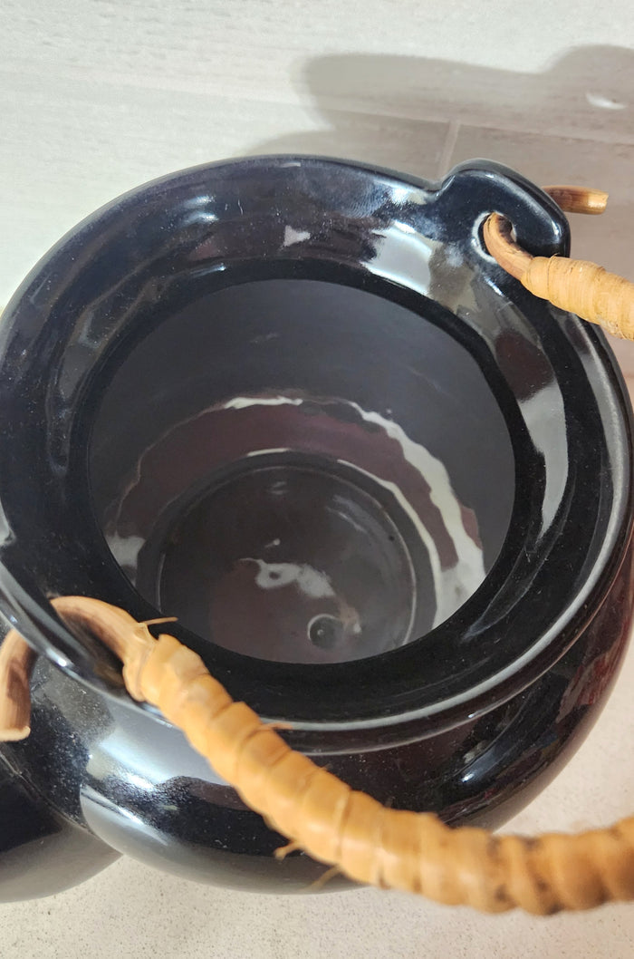 Beit Hayotzer Black Ceramic Teapot with Daisies & Bamboo Handle