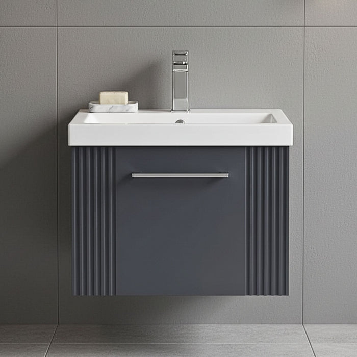 [BFPF1491A] Belvide Partial Fluted 1 Drawer Wall Hung Vanity Unit with Mid-Edge 1 Tap Hole Ceramic Basin - Silo