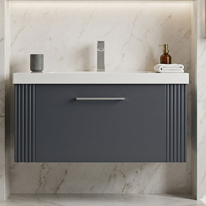 [BFPF1496A] Belvide Partial Fluted 1 Drawer Wall Hung Vanity Unit with Mid-Edge 1 Tap Hole Ceramic Basin - Silo