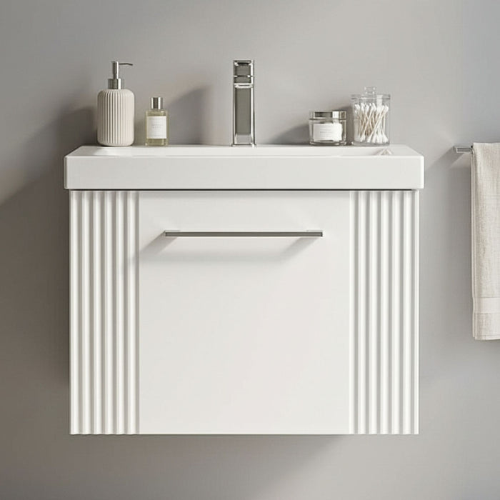 [BFPF191A] Belvide Partial Fluted 1 Drawer Wall Hung Vanity Unit with Mid-Edge 1 Tap Hole Ceramic Basin - Silo