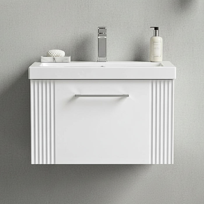 [BFPF194A] Belvide Partial Fluted 1 Drawer Wall Hung Vanity Unit with Mid-Edge 1 Tap Hole Ceramic Basin - Silo