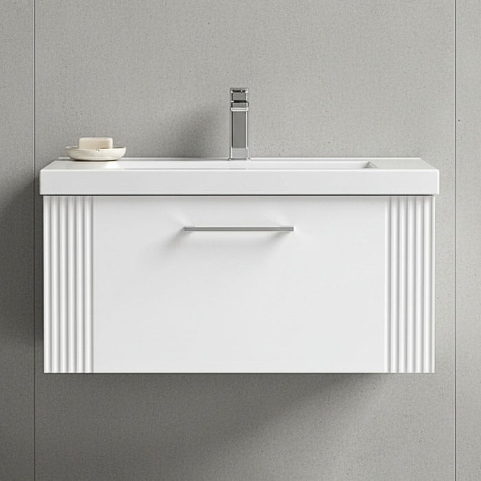 [BFPF196A] Belvide Partial Fluted 1 Drawer Wall Hung Vanity Unit with Mid-Edge 1 Tap Hole Ceramic Basin - Silo