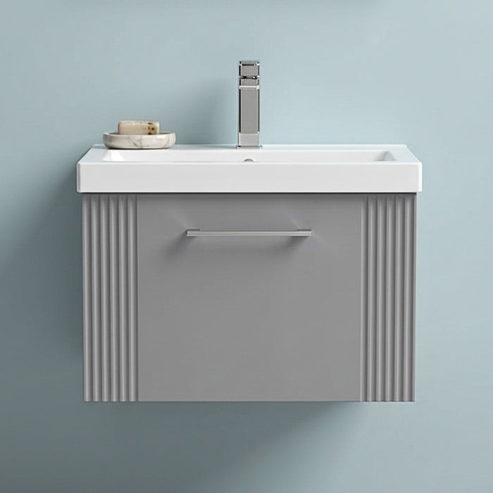 [BFPF294A] Belvide Partial Fluted 1 Drawer Wall Hung Vanity Unit with Mid-Edge 1 Tap Hole Ceramic Basin - Silo