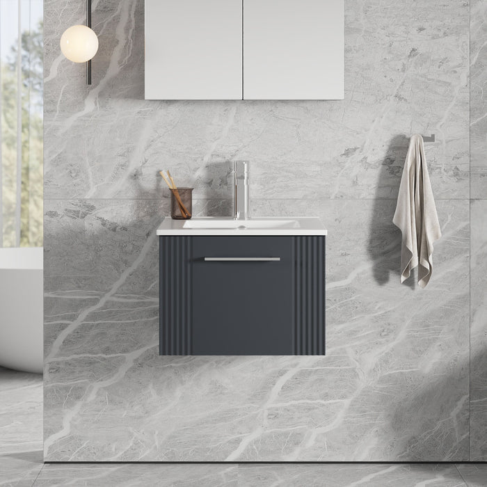 [BFPF1491B] Belvide Retro Partial Fluted 1 Drawer Wall Hung Vanity Basin Unit with Minimalist Basin, Choice of Size and Colour