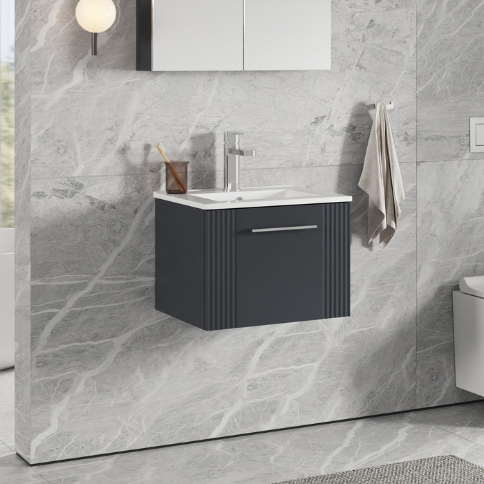 [BFPF1491B] Belvide Retro Partial Fluted 1 Drawer Wall Hung Vanity Basin Unit with Minimalist Basin, Choice of Size and Colour