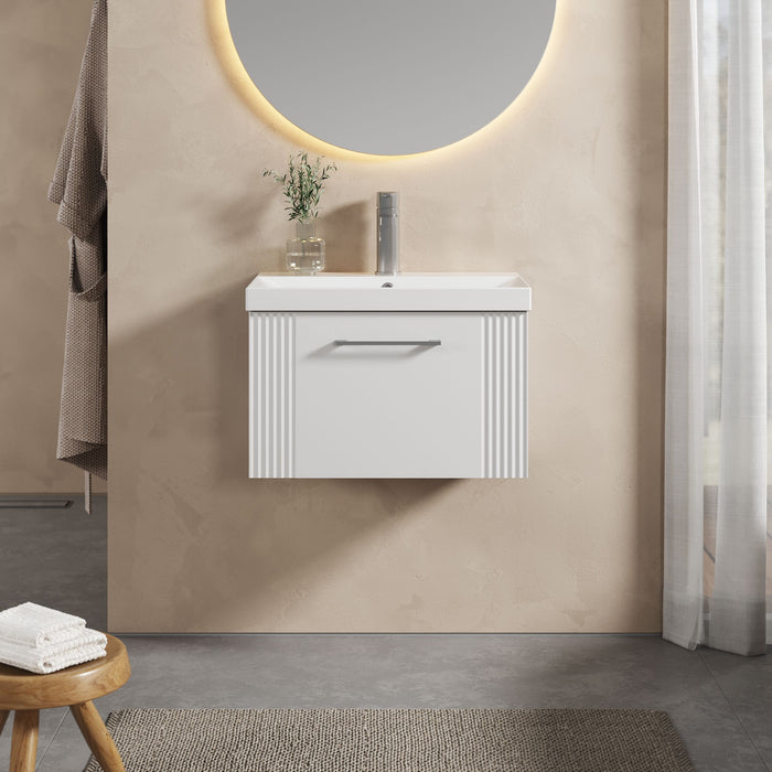 [BFPF194D] Belvide Retro Partial Fluted 1 Drawer Wall Hung Vanity Basin Unit with Thin-Edge Basin, Choice of Size and Colour - Lifestyle 1