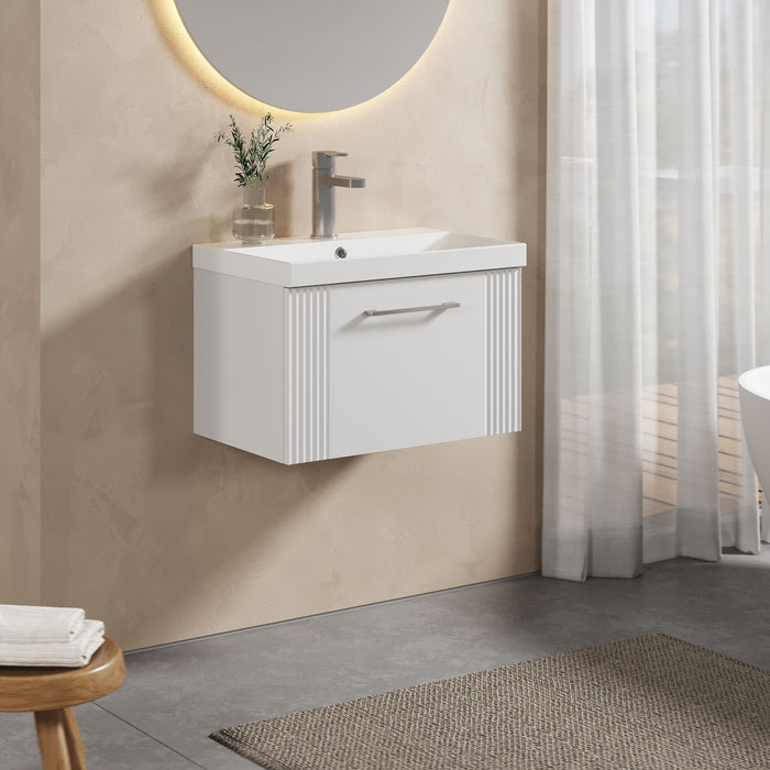 [BFPF194D] Belvide Retro Partial Fluted 1 Drawer Wall Hung Vanity Basin Unit with Thin-Edge Basin, Choice of Size and Colour - Lifestyle 3