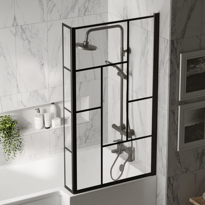 [BBSCBS7BB] Black Reversible Square L Shape 6mm Toughened Safety Glass Bath Screen, 1430 x 808 x 150mm - Lifestyle 3