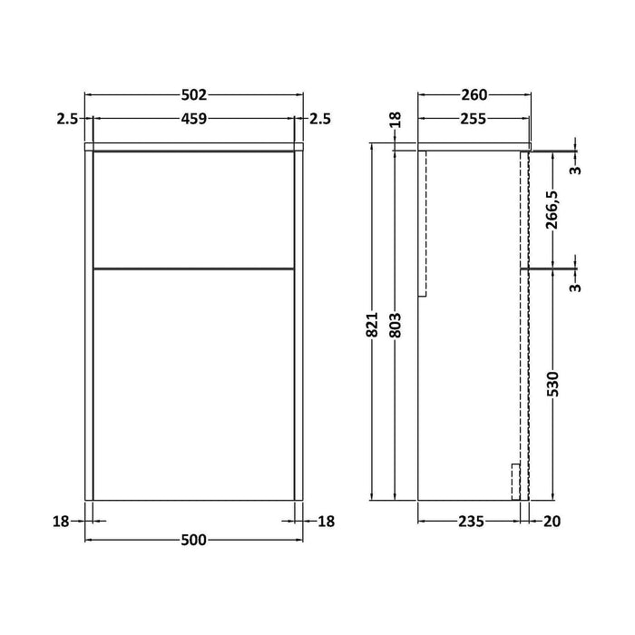 [BFPW2641] Chartley Floor Standing WC Toilet Unit (Pan & Cistern Not Included), 500mm, Choice of Finish - Technical Drawing