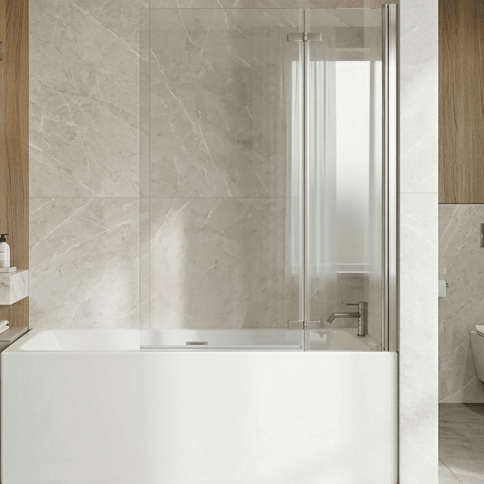 [BBSCRSS1] Chrome 5mm Toughened Safety Glass Centre Hinged Shower Bath Screen - Silo