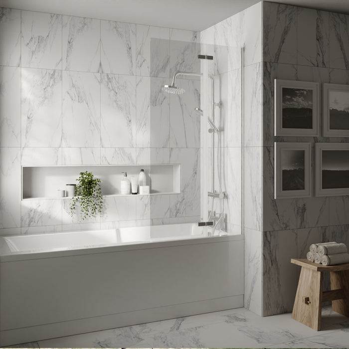 [BBSCRSS1] Chrome 5mm Toughened Safety Glass Centre Hinged Shower Bath Screen - Lifestyle 1