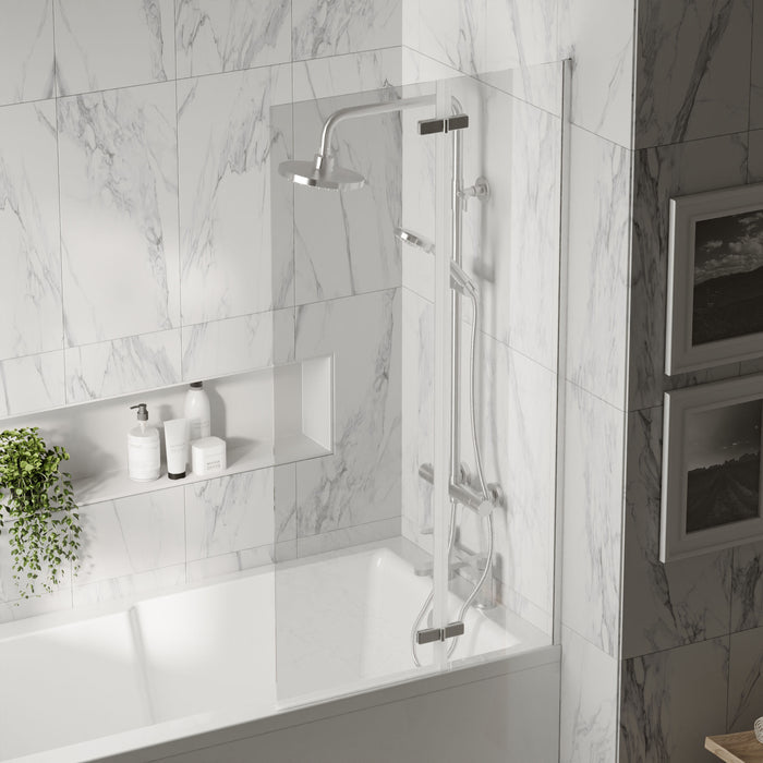 [BBSCRSS1] Chrome 5mm Toughened Safety Glass Centre Hinged Shower Bath Screen - Lifestyle 3