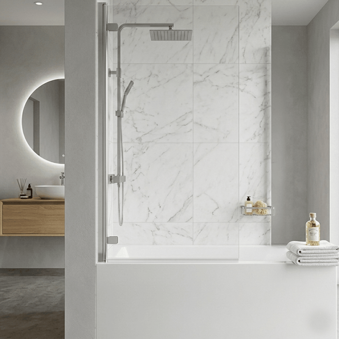 [BBSCRSSQ] Chrome 5mm Toughened Safety Glass Hinged Shower Bath Screen - Silo