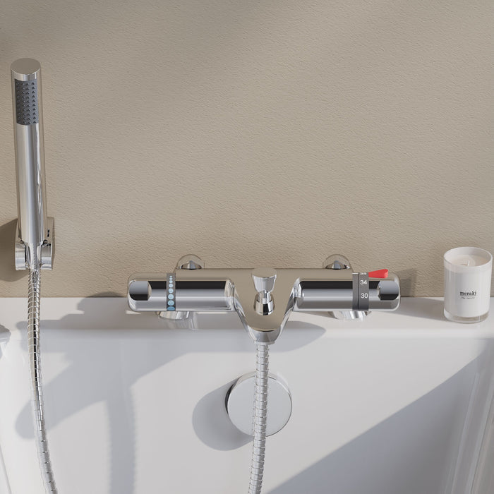 [BTBSM324] Chrome Thermostatic Deck Mounted Bath Shower Mixer Bar Valve Tap - Lifestyle 1