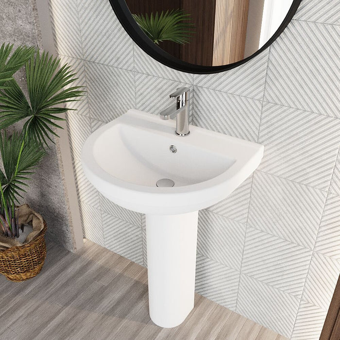 [BCVT002] Churnet Round Ceramic Basin and Pedestal - 1 or 2 Tap Hole - 845 x 555 x 445mm - Lifestyle 2