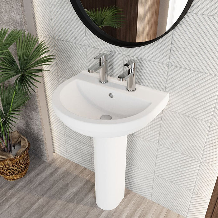 [BCVT003] Churnet Round Ceramic Basin and Pedestal - 1 or 2 Tap Hole - 845 x 555 x 445mm - Lifestyle 2