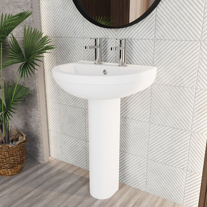 [BCVT003] Churnet Round Ceramic Basin and Pedestal - 1 or 2 Tap Hole - 845 x 555 x 445mm - Lifestyle 3
