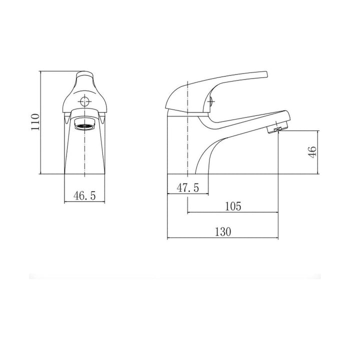 [BT9113] Classic Rounded Mono Basin Mixer Bathroom Sink Tap - Chrome - Technical Drawing