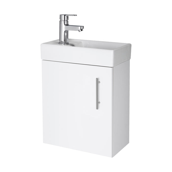 [BFSA182] Cloakroom Wall Hung 1 Door Vanity Unit with Basin, 400mm - Gloss White - Cutout