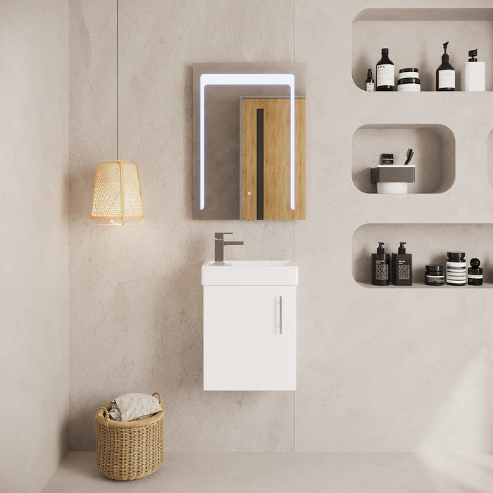 [BFSA182] Cloakroom Wall Hung 1 Door Vanity Unit with Basin, 400mm - Gloss White - Lifestyle 1