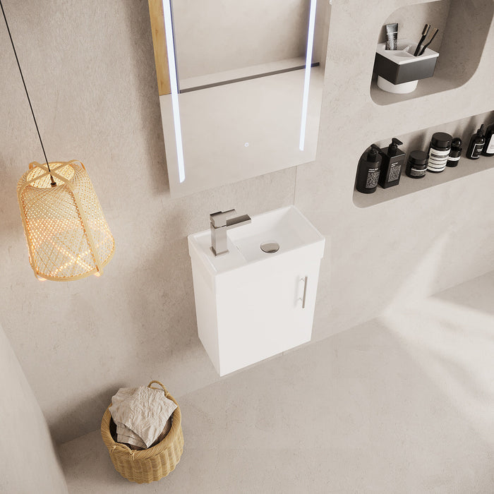 [BFSA182] Cloakroom Wall Hung 1 Door Vanity Unit with Basin, 400mm - Gloss White - Lifestyle 2